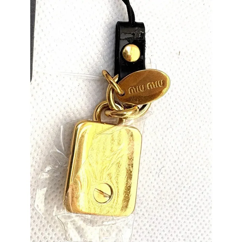 Miu Miu Gold Padlock Phone Charm Bag Charm Keychain Black Strap NWT Designer